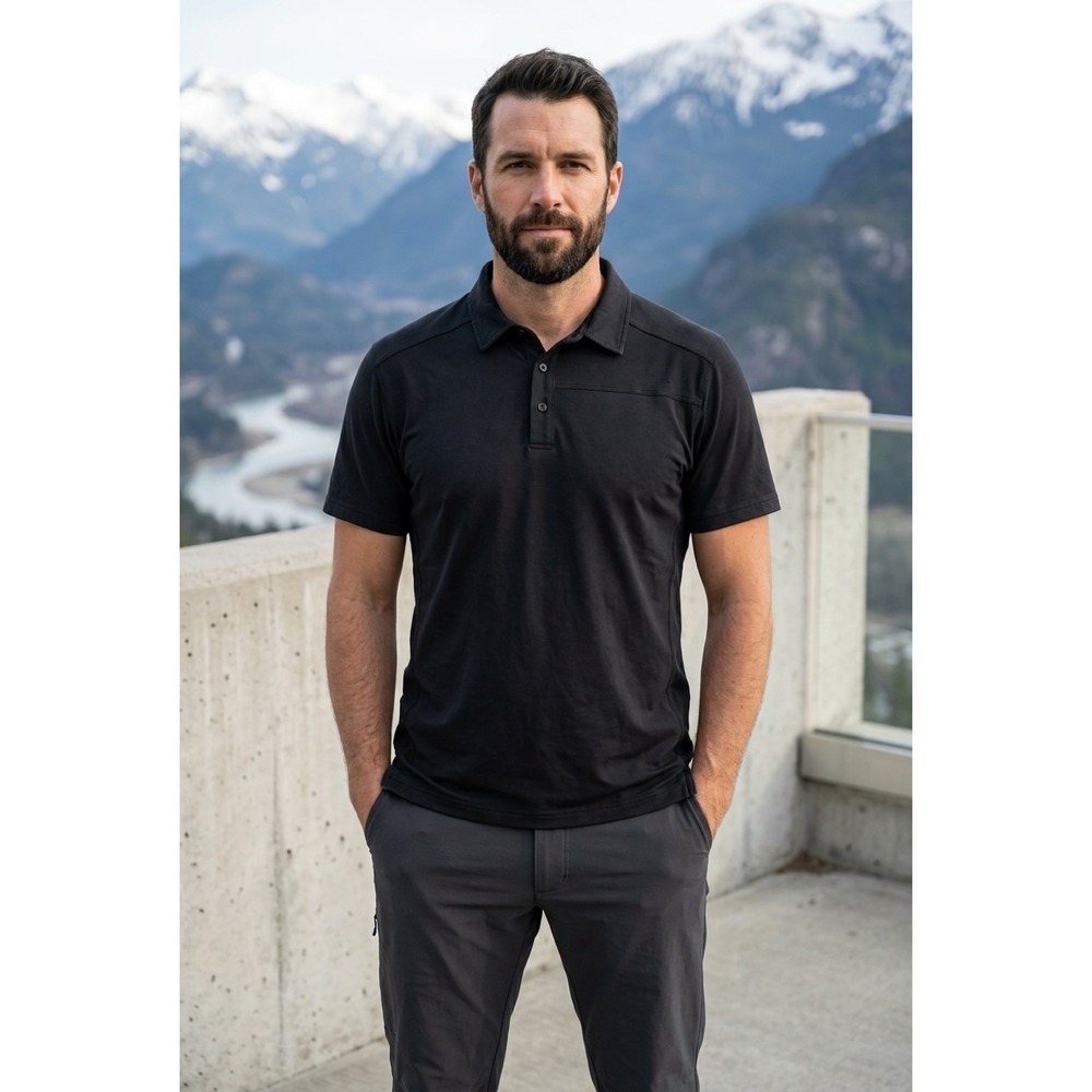 Arcteryx Mens XL Black Short Sleeve Polo Shirt Cotton Blend Stretch
